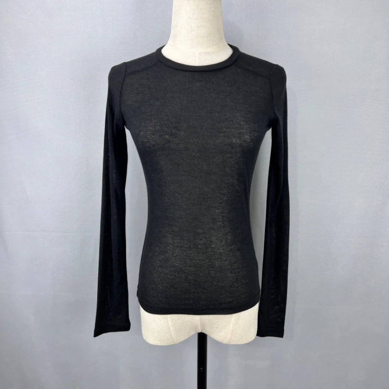 Women Long Sleeve T Shirt O Neck Solid See Through