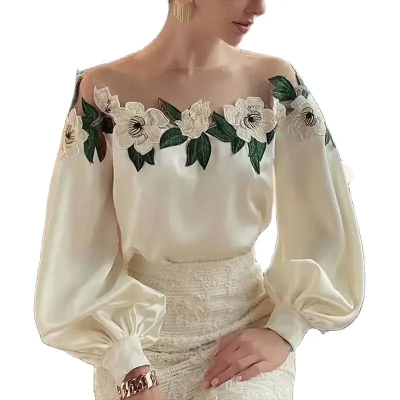 

Spring Summer Pullover Shirt Women 2024 New Fashion Temperament Tops Hollow Out Embroidery Loose Pure Colour Outerwear Female
