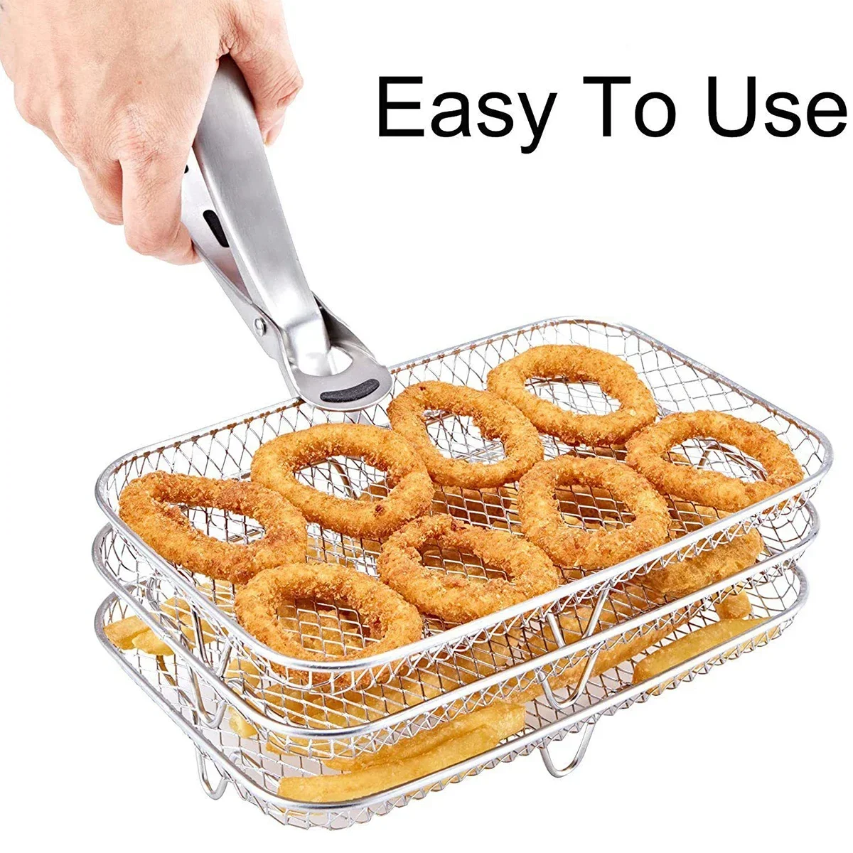 Three Stackable Air Fryer Stainless Steel Basket Tray Rack Ovens Racks Air Fryer Accessories Kitchen Gadgets Baking Tools