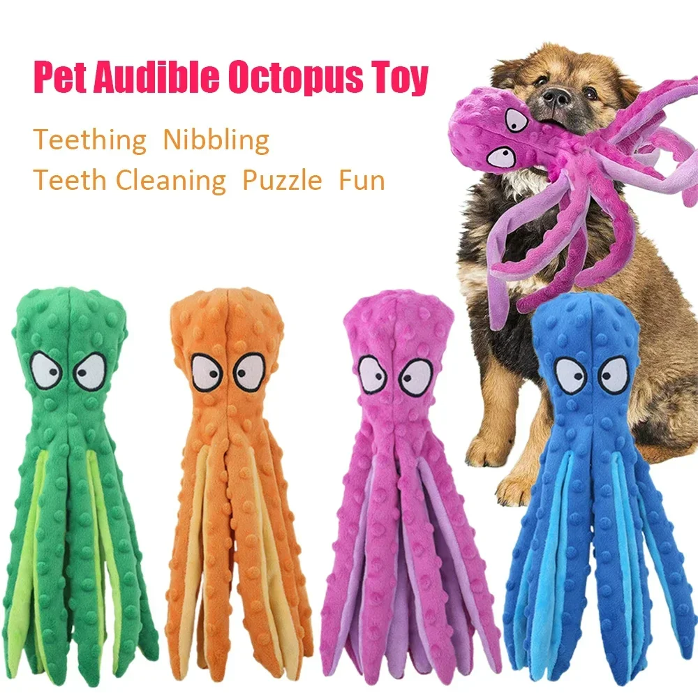 Durable Squeaky Octopus Dog Toy Plush Interactive Crinkle Toy_voghion.com