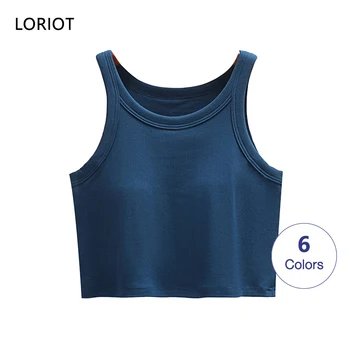 LORIOT 여성용 골지 브래지어 탱크 탑 크롭 캐미솔, 샌도 싱글렛 조끼, 민소매 섹시 캐주얼, 한국 SA1334
