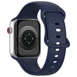 Butterfly Engraved Silicone Strap - 42 44 45 49mm(S10 46 (Deep blue)