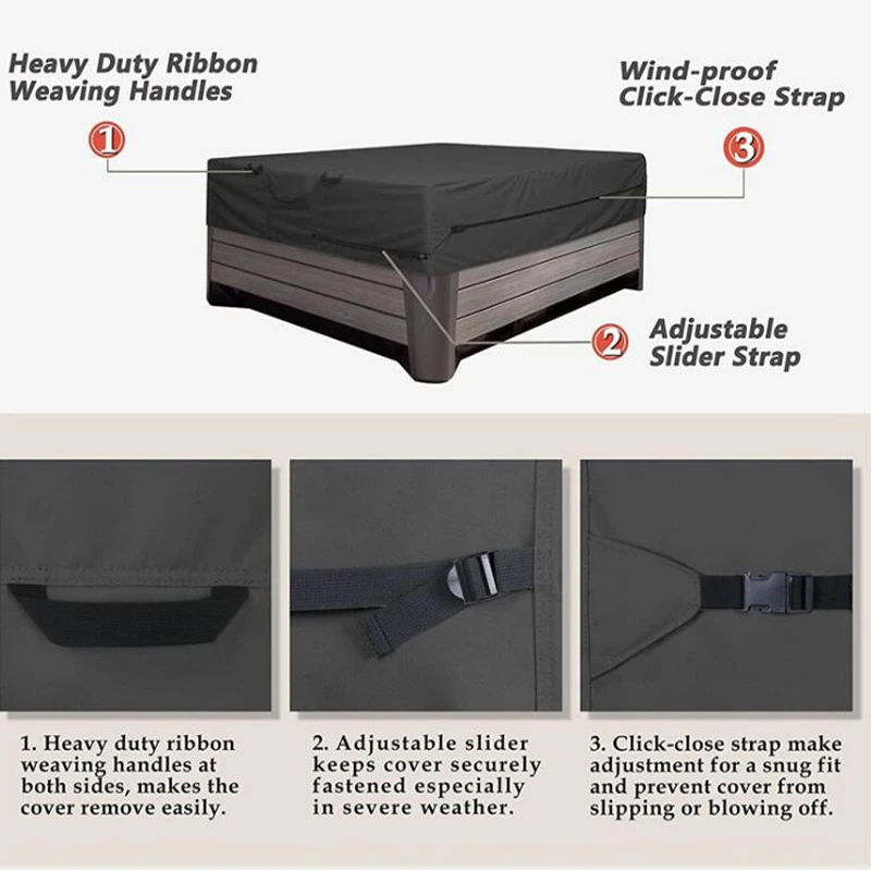 Square Hot Tub Cover 210D Heavy Duty Oxford SPA Covers for Hot Tub Windproof Waterproof Cover Protector spa hot tub cover