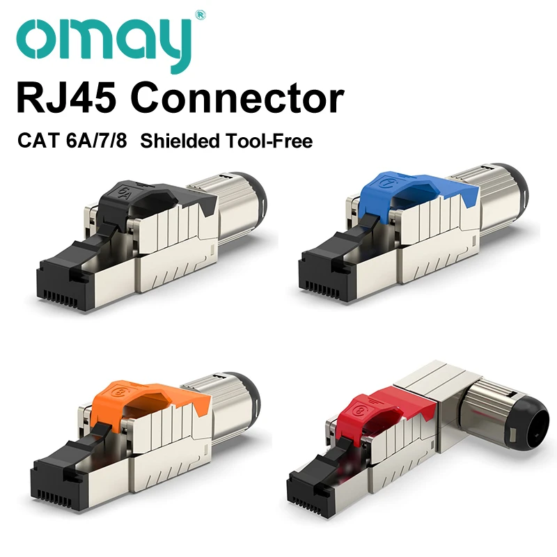 HDMI Cables Cat6A Cat7 Cat8 Modular Ethernet Connector RJ45 Shielded Plug Field Tool Free  Easy Metal Die-Cast Termination Conector OMAY optical sound cable