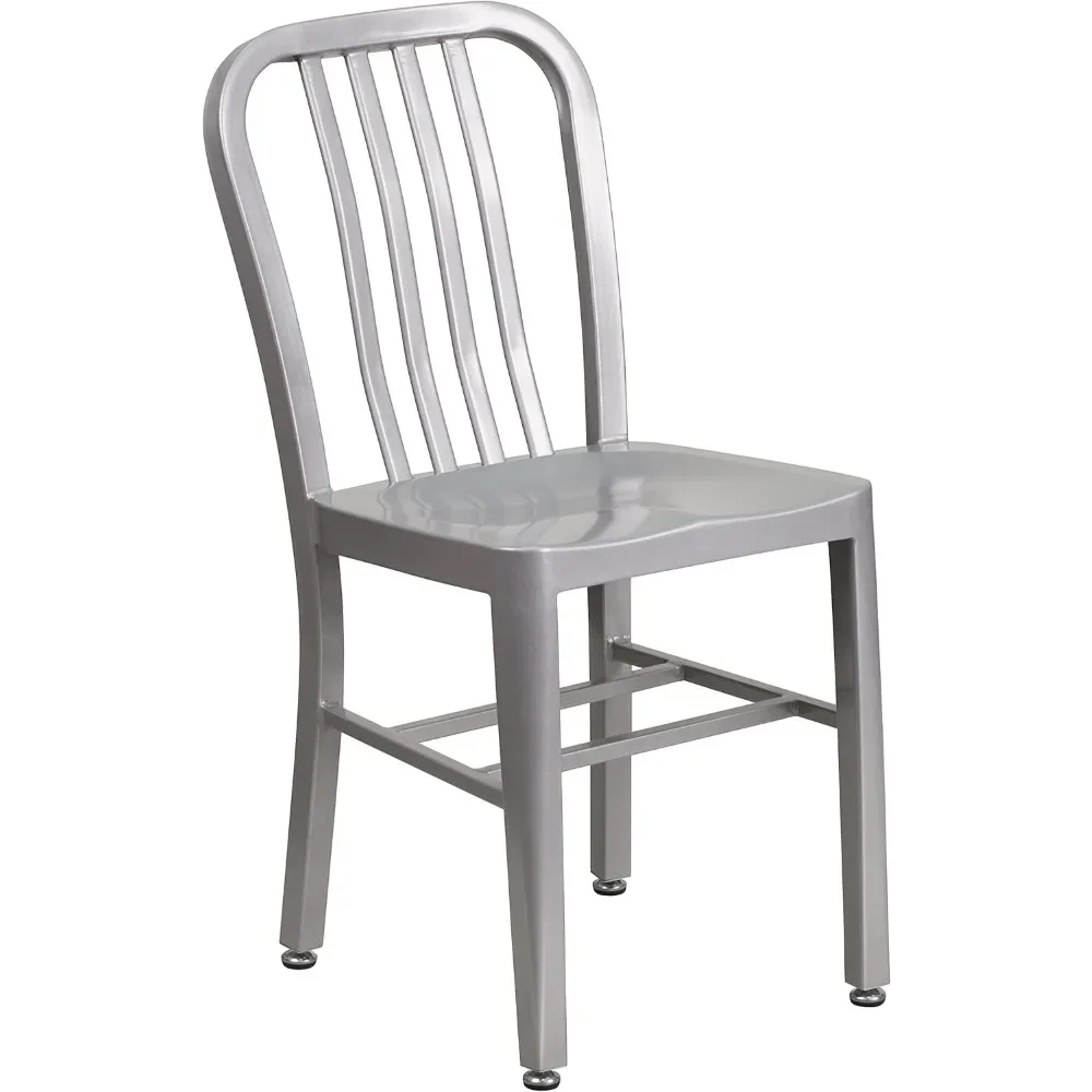 Gael Indoor/Outdoor Modern Metal Dining Chairs, Commercial-Grade Galvanized Steel Restaurant Chairs, Set of 2, Silver