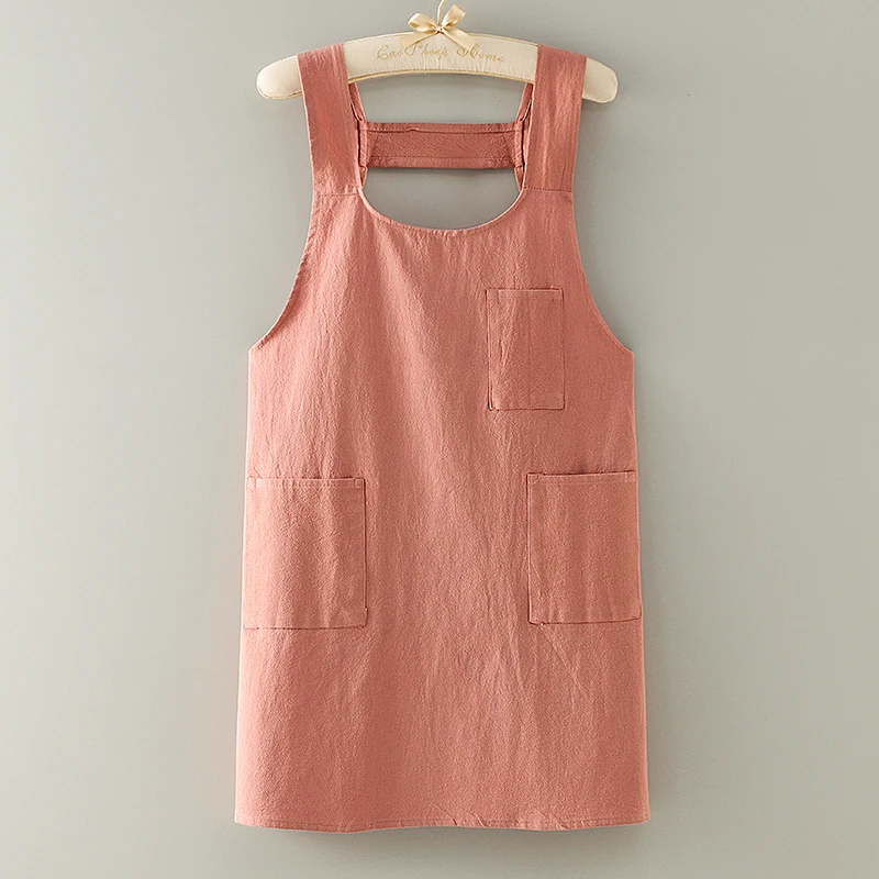 Cotton And Linen Apron For Women Men Work Drawing Kitchen Household Oil Resistant Breathable Customized Printing LOGO