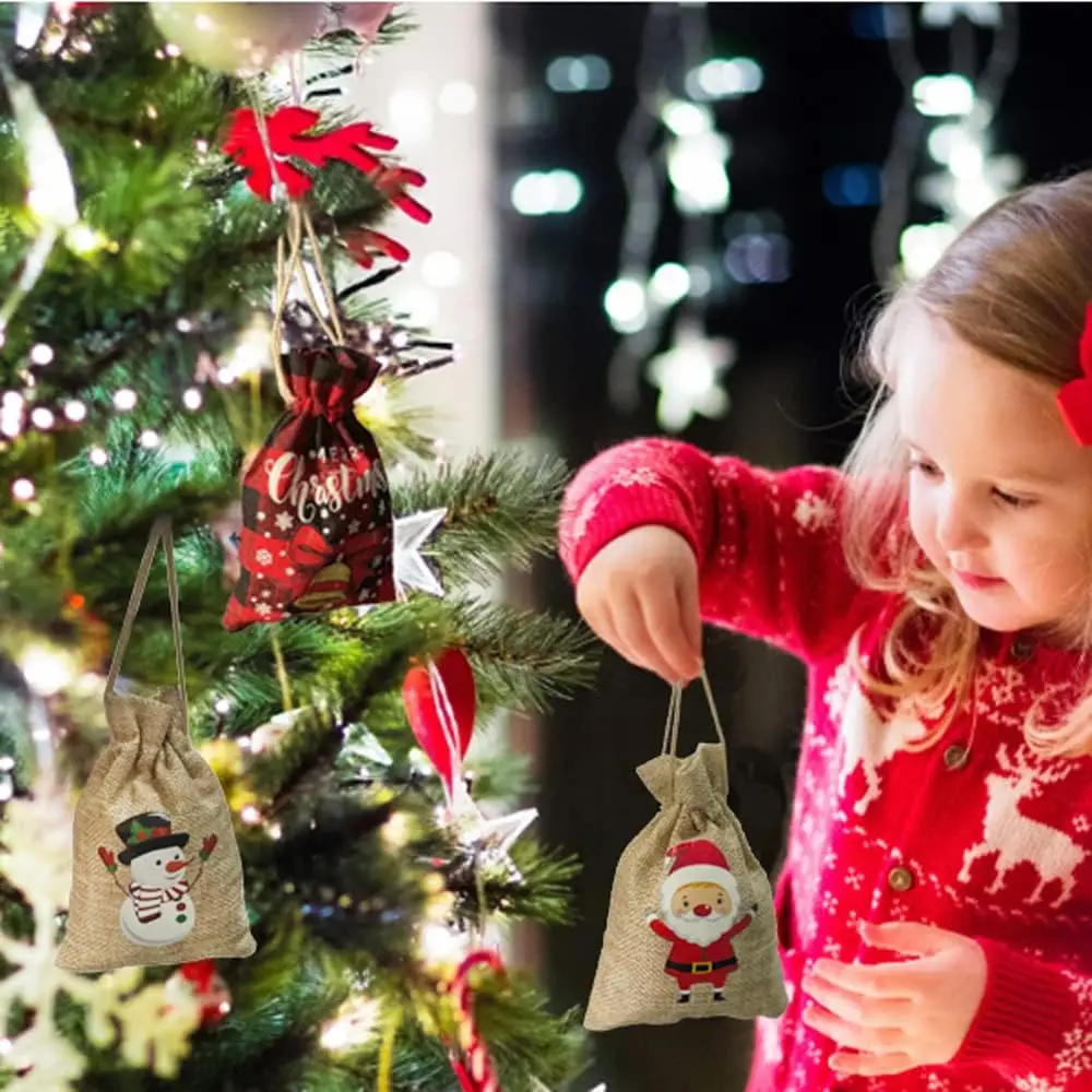 Christmas Advent Calendar Small Christmas Gift Bags Tiny Christmas Burlap Candy Bag Holiday New Year Party Favors Supplies