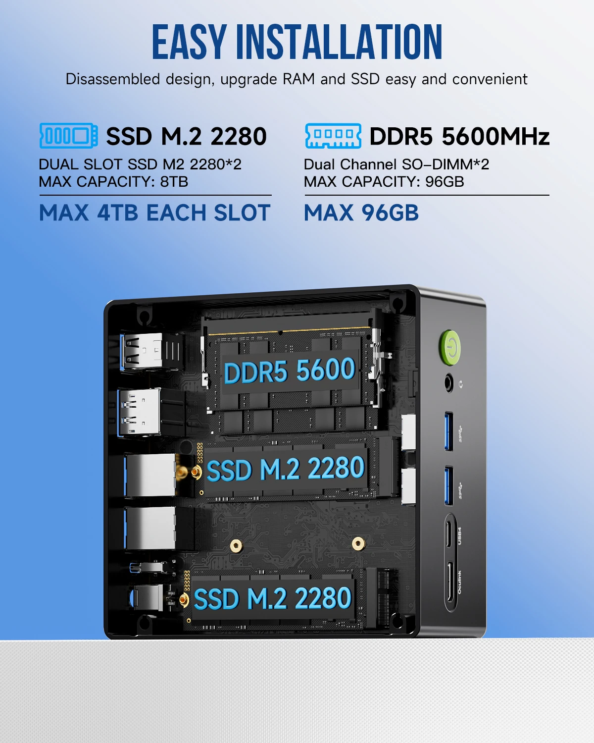 GMKtec K8 Plus Ryzen7 8845HS Mini PC Windows 11 Pro DDR5