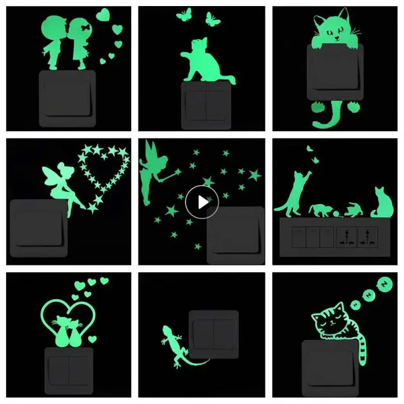 Adesivi Per Interruttori Luminosi Glow In The Dark Adesivo Decorativo Camera Dei Bambini Cartoon Cat Dog Fairy Star Decorazione Per La Casa Da Parete 
