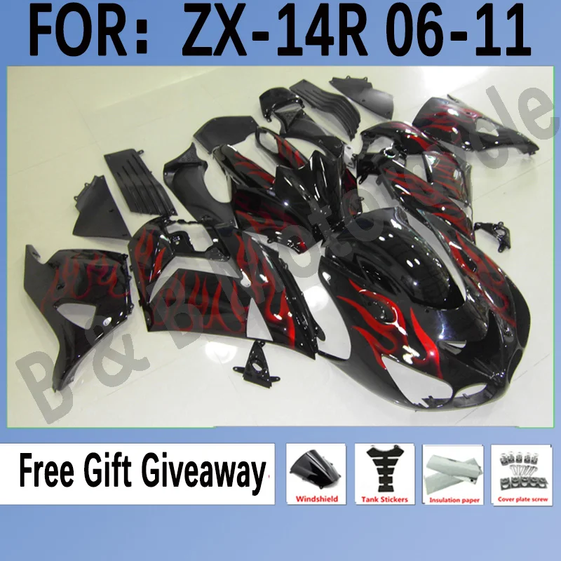 

Комплект обтекателей для Kawasaki ZX14R 2006 2007 2008 2009 ZZ-R1400 2010-2011, комплект обтекателей с красным пламенем