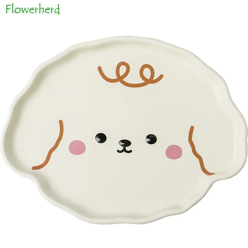 Lovely Ins Cartoon Ceramic Plate Tableware Dessert Dinner Plates Cute Dog Bear Cheese Ice Cream Kitchen Tools Household Gift dining dish
