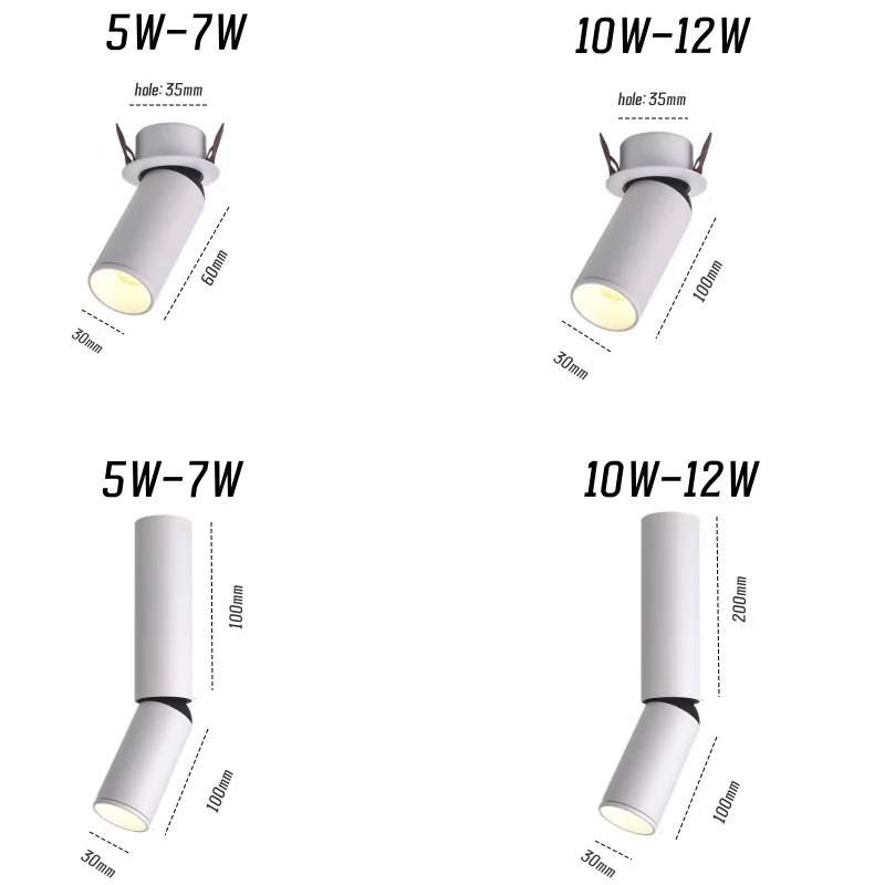 Recessed COB Spotlights Ceiling Anti-glare 5W 7W 12W 360° rotation 12-50° Adjustable focus Dimmable AC85-265V Interior lighting