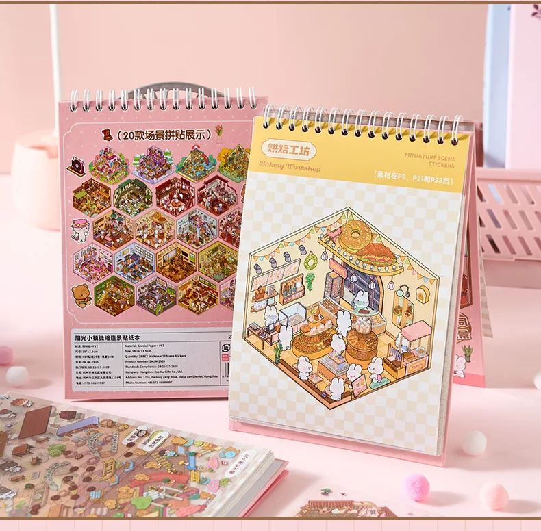 Kawaii Cute Shop 3D Sunshine Town Landschaft Stickerbuch DIY Pocket Cabin Scene Festival Geschenk ﻿ – Detail 14