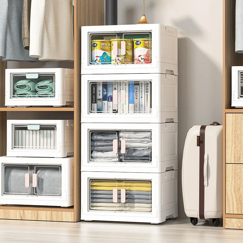 Foldable Storage Box Clothes Make Up Organizer Large Capacity Stackable  Bedroom Cabinets Sapce Saving Storage Containers