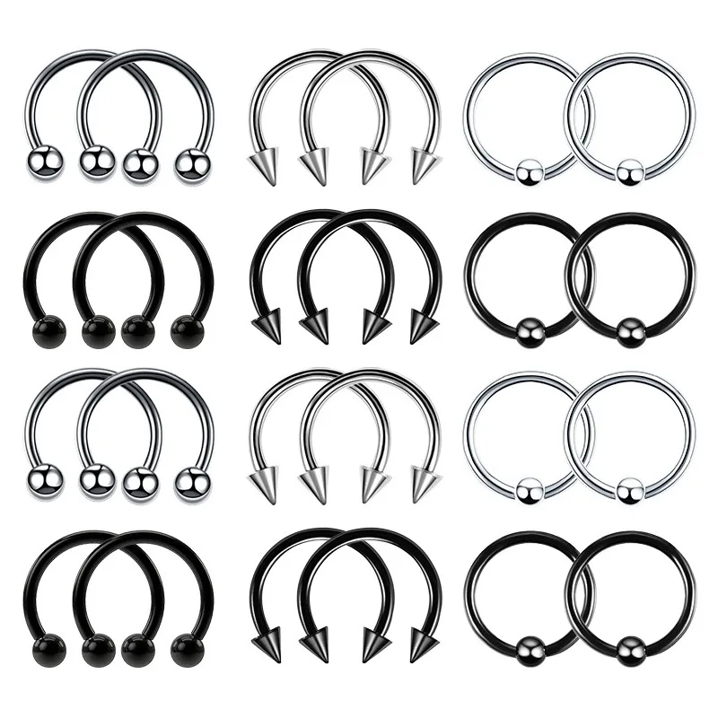 24 Stück 16G Multiuse-Piercing-Ringe aus Edelstahl – hypoallergene Hufeisenringe für Nase, Knorpel und mehr