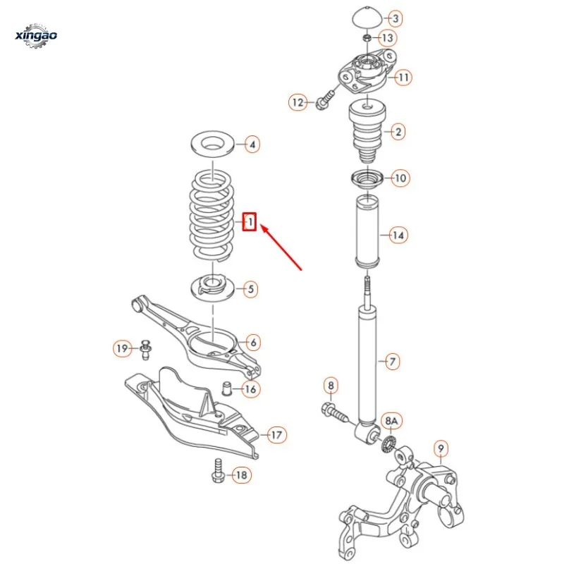 폭스바겐 골프 5K MK6용 리어 액슬 코일 스프링 OEM 1K0511115BF 1K0511115BE