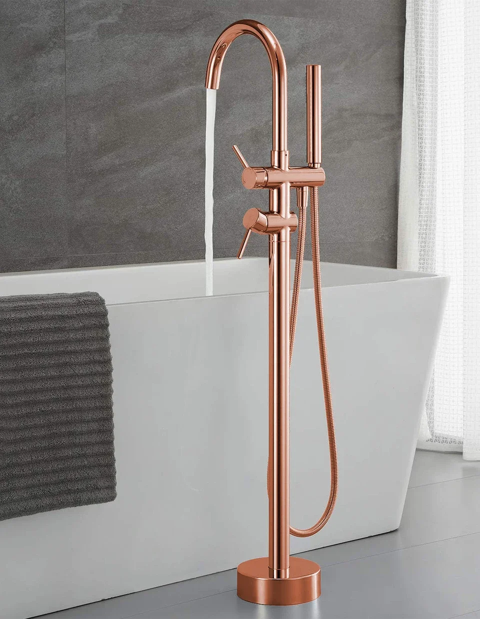 Description Picture 4 of itemBathtub Faucet Tub Floor Mount Bathroom Double Handles with Hand Shower Brass Material Bath Water Tap