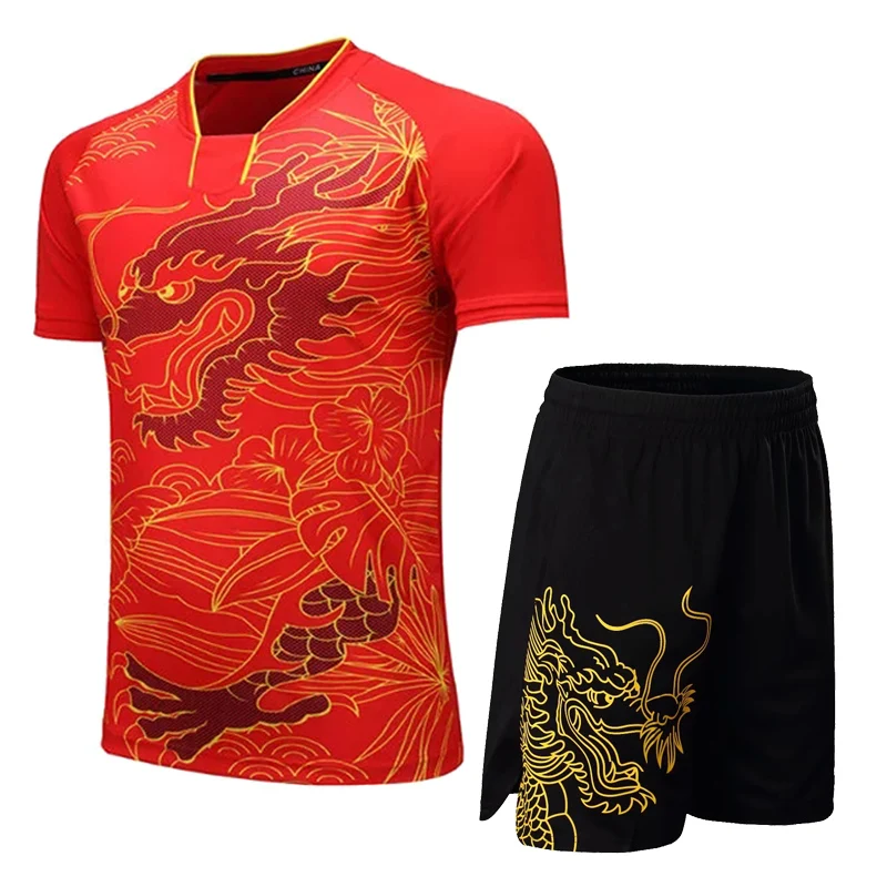 CHINA Dragon Women Tennis Set Men Badminton Table Tennis Shirt+Shorts Breathable Ping Pong Clothes Sport Clothes Men Suit
