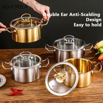 1PCS In Acciaio Inox Doppio Orecchio Piccolo Piatto Caldo Addensato 16/18 centimetri Noodle Istantanei Pentola Zuppa Pentola Fornello A Induzione Stufa A Gas Universale 1