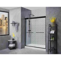 Shower Door 56-60 in W X 72 in H, Black Sliding Shower Glass Door Adjustable Semi Frameless Shower Door 1