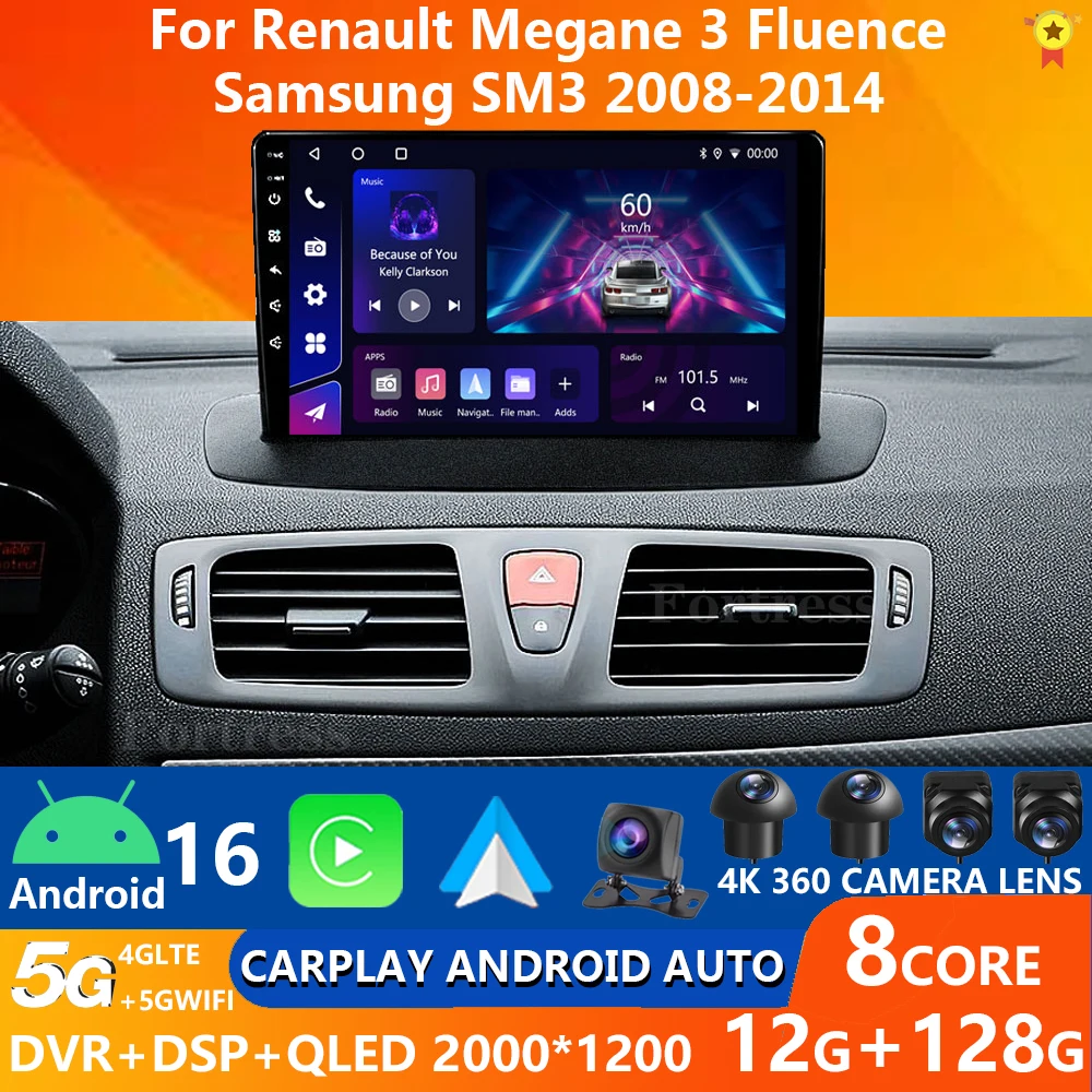 Lecteur vidéo multimédia Radio GPS Navigation WIFI autoradio Android 16 pour Renault Megane 3 Fluence Samsung SM3 DSP