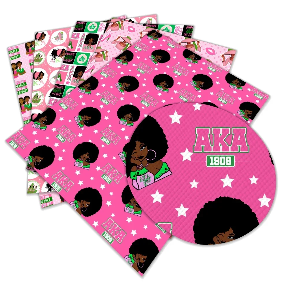 Hot Sale Alpha Kappa Alpha Sorority Print Pattern Artificial Leather Cross Pattern for DIY Bag Craft Making 30*22cm Sheet