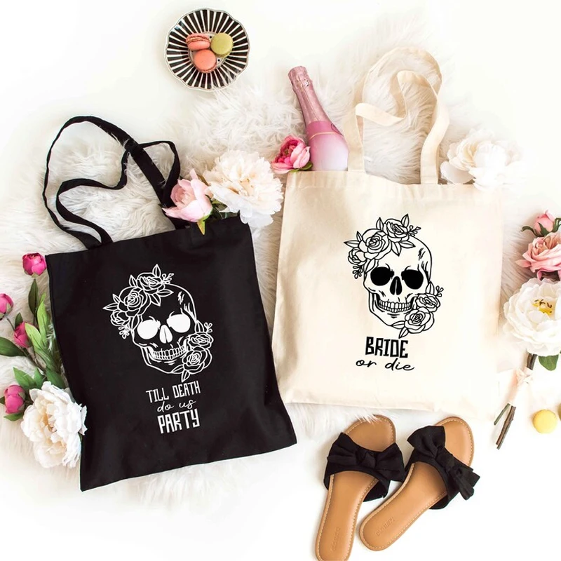 Bride or Die Death Do Us Party Schwarz Weiß Tragetasche Halloween Bachelorette Party Dekoration Geschenk Hochzeit Brautjungfer Braut Geschenke