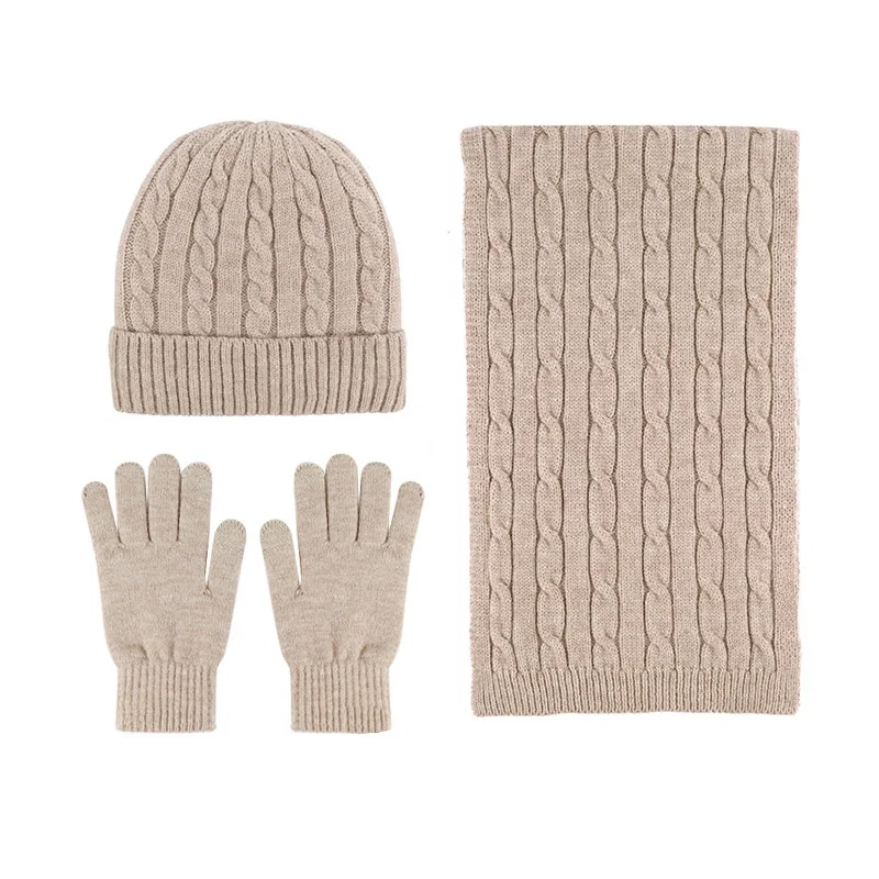 Winter clothes casual keep warm fur glove thickening hat set knitted scarf