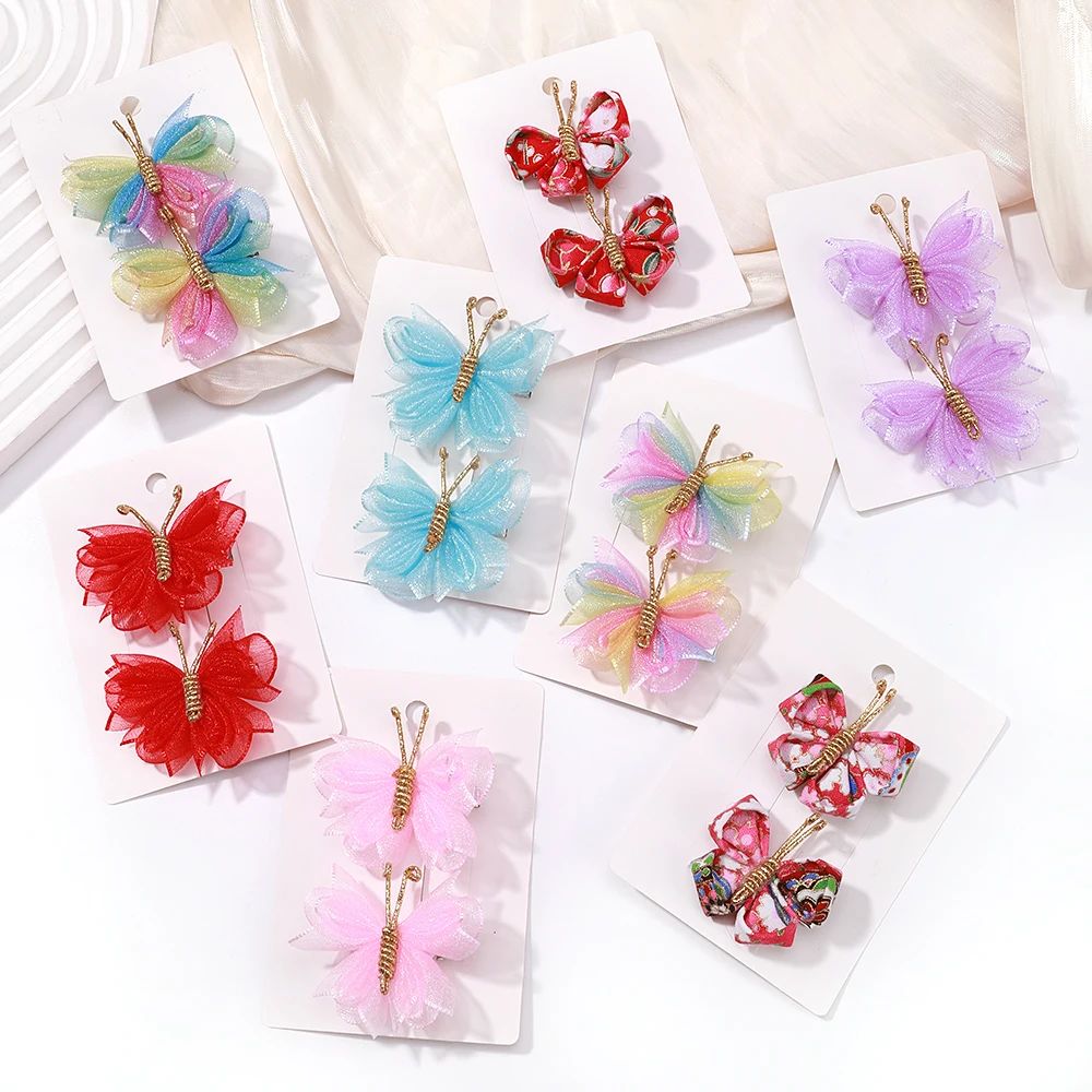 2pcs/set Cute Gauze Butterfly Hair Clip Gradient Hairpins with Gold Accessories Headwear Girl Children Hair Accessories Gift isure marine 316 stainless steel fitting bimini top cap round tube external eye end with two screws for boat covers 2pcs