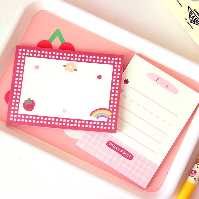 50 Sheets Cute Pink Strawberry Memo Pad Kawaii Stationery Non Sticky Notes Portable Notepad School Office Supply Papeleria 3
