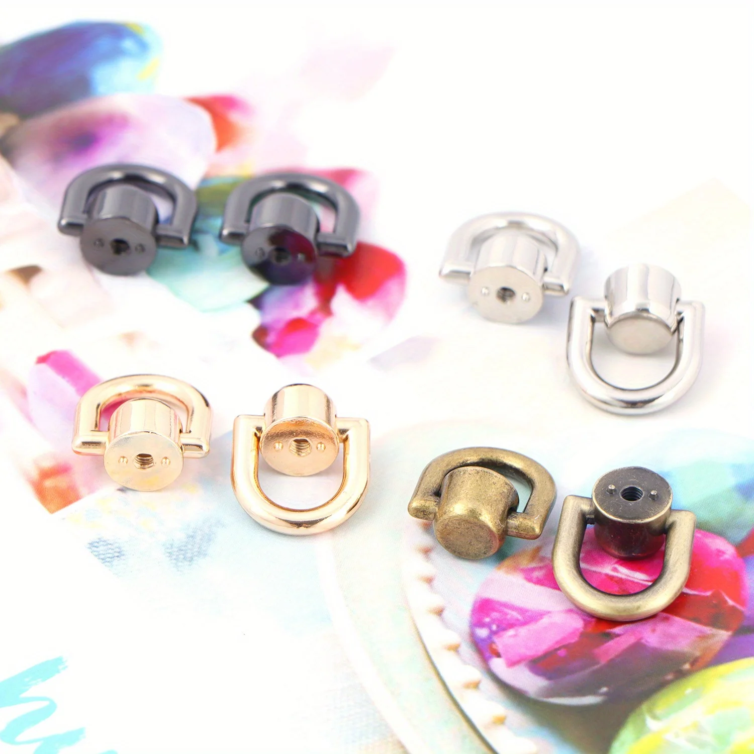Elegant Metal D-Ring Studs for Leather Crafting and Accessories - Set of 4