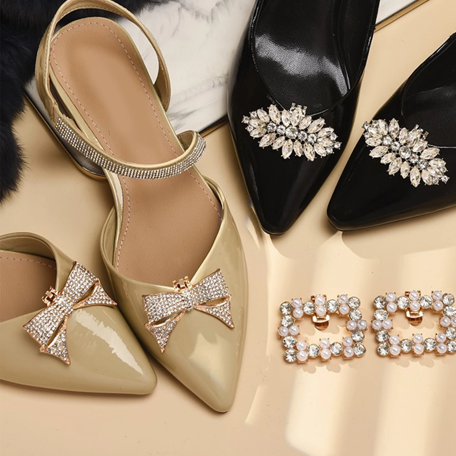 

1Pcs Crystal Rhinestones Bow Shoe Clips DIY Manual Bead Shoe Buckles High Heels Charm Shoes Accessories For Women Wedding Bridal