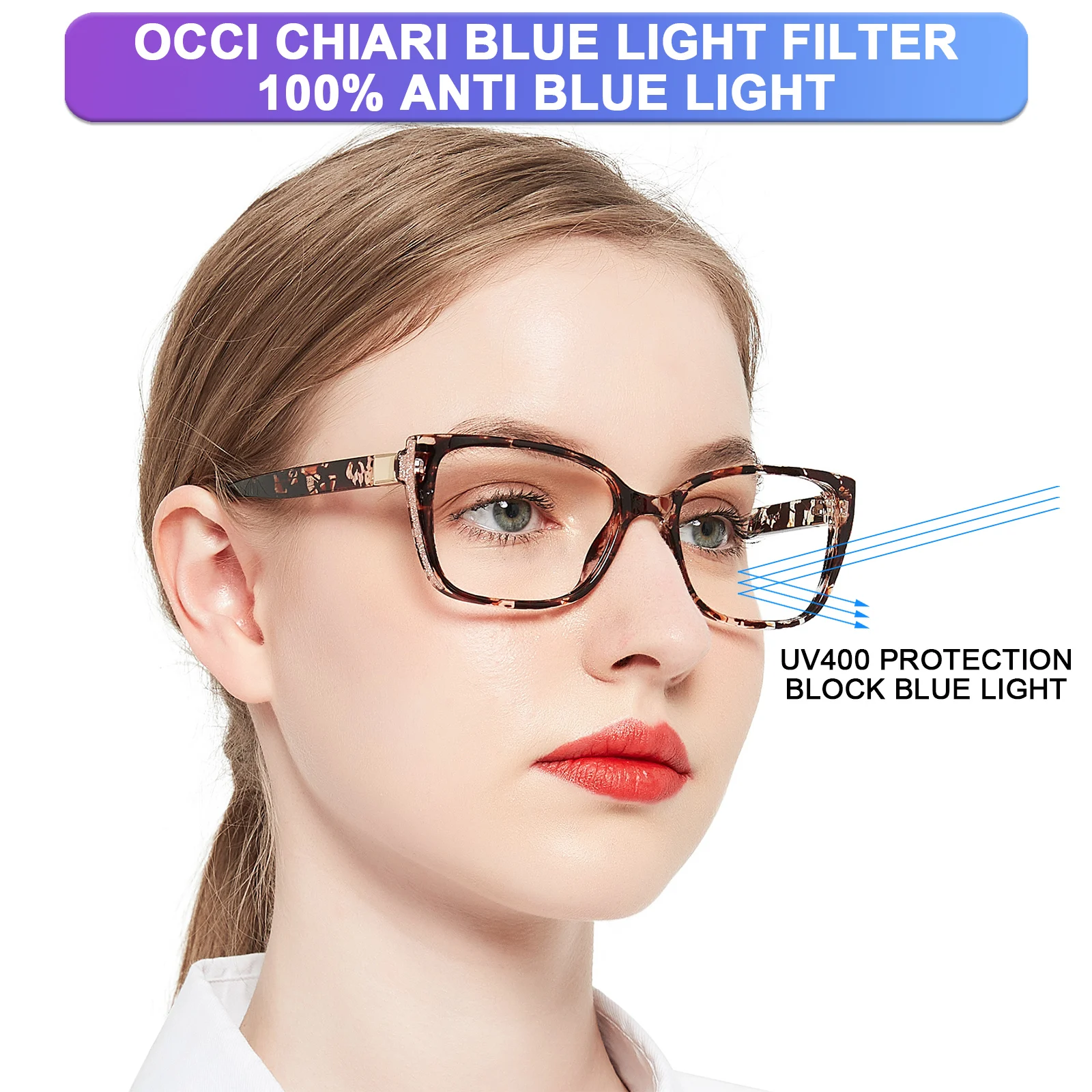 

Blue Light Blocking Reading Glasses Women Large Reader Presbyopia Eyewear Prescription Square Eyeglasses