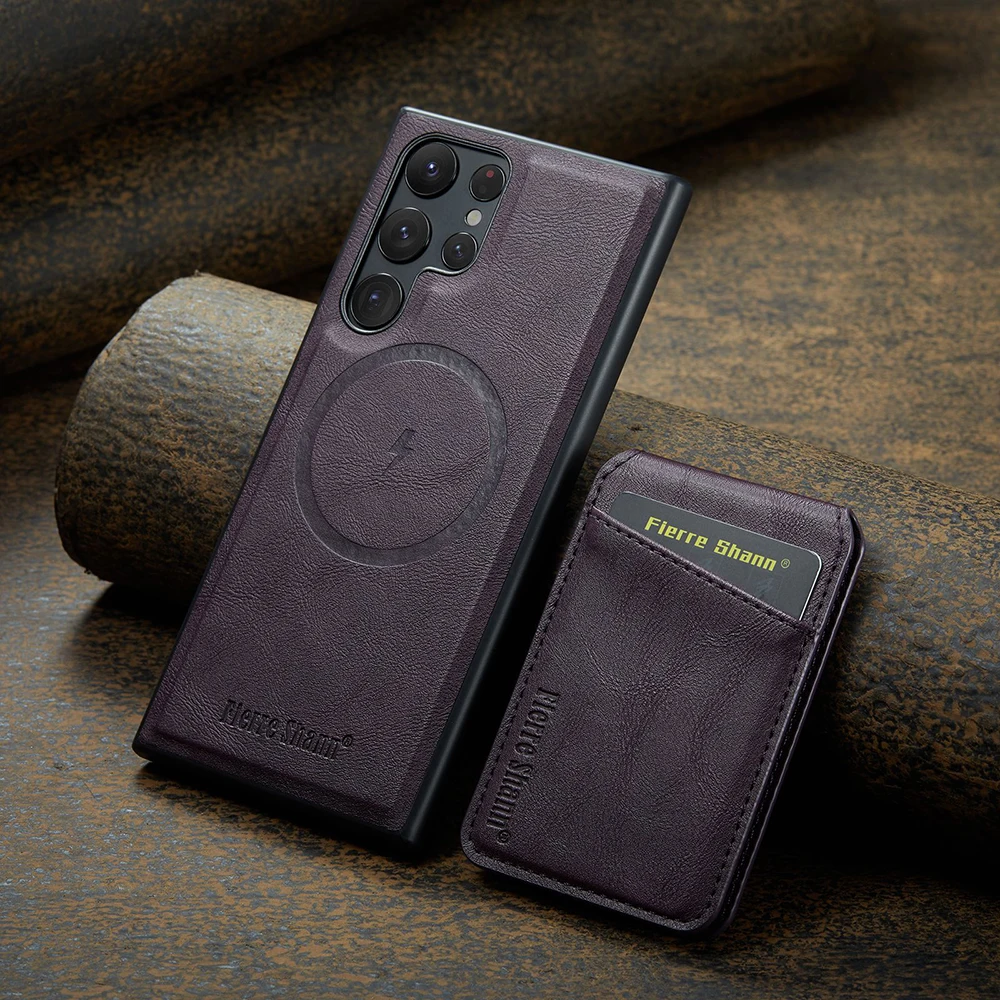 Leather Magnetic Phone Case with Card Holder and Stand Feature