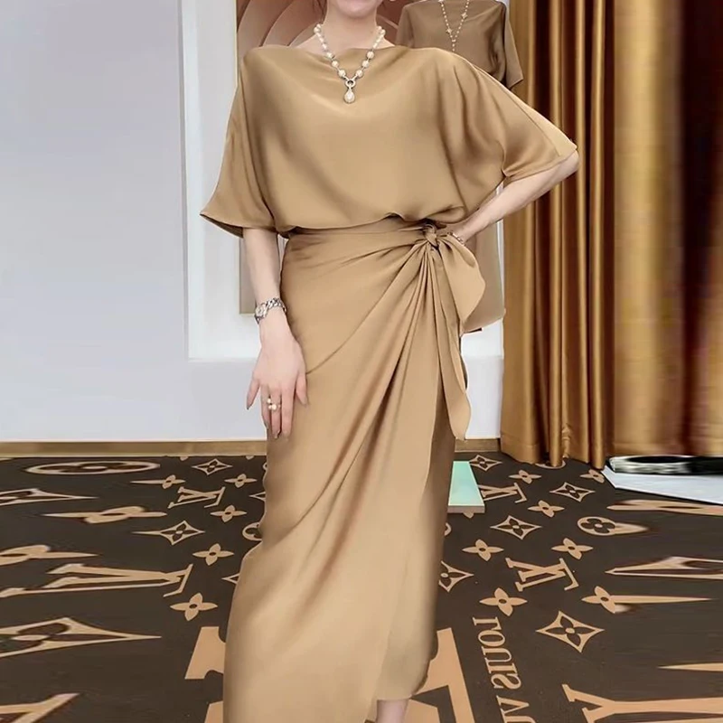 Sexy-Split-Lace-Up-Spring-Summer-2023-New-Office-Lady-Round-Neck-Long ...