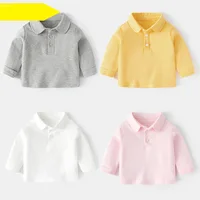 Ins Infant Babys Boys Polo Shirts Autumn Solid Long Sleeve Little Boy Sundershirt Casual Turn Down Collar Toddler Kids Boys Tops 1