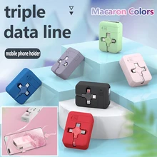  4 In1 Retractable Data Cable Phone Bracket Micro USB TYPE-C Fast Charging Cable Portable Mobile Phone Bracket Data Cable 