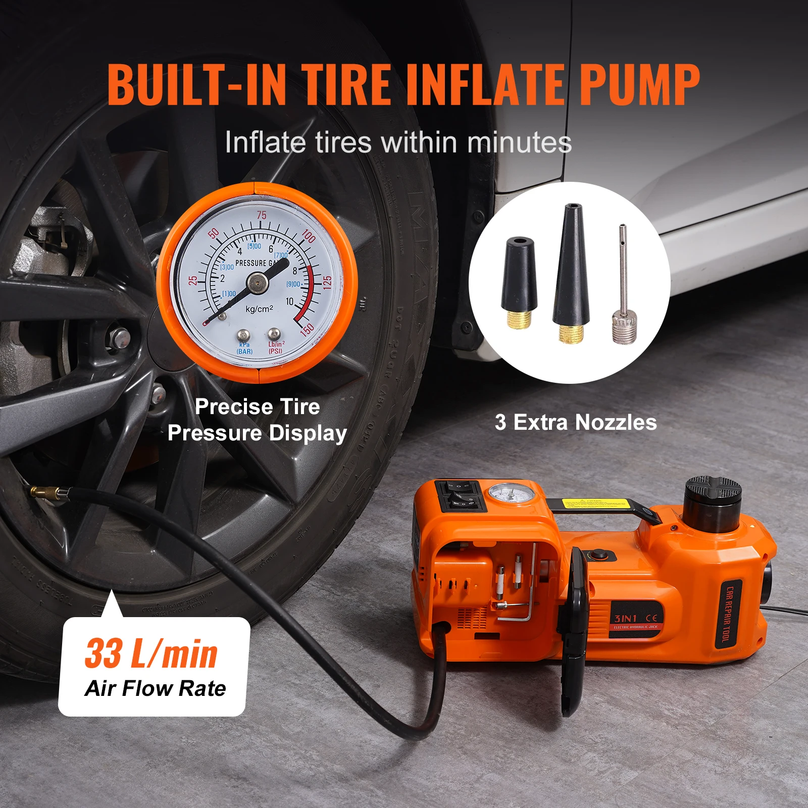 VEVOR Electric Car Jack, 5 Ton/11023 LBS Hydraulic Jack with Electric Impact Wrench, Portable Car Lift with Built-in Inflatable 5