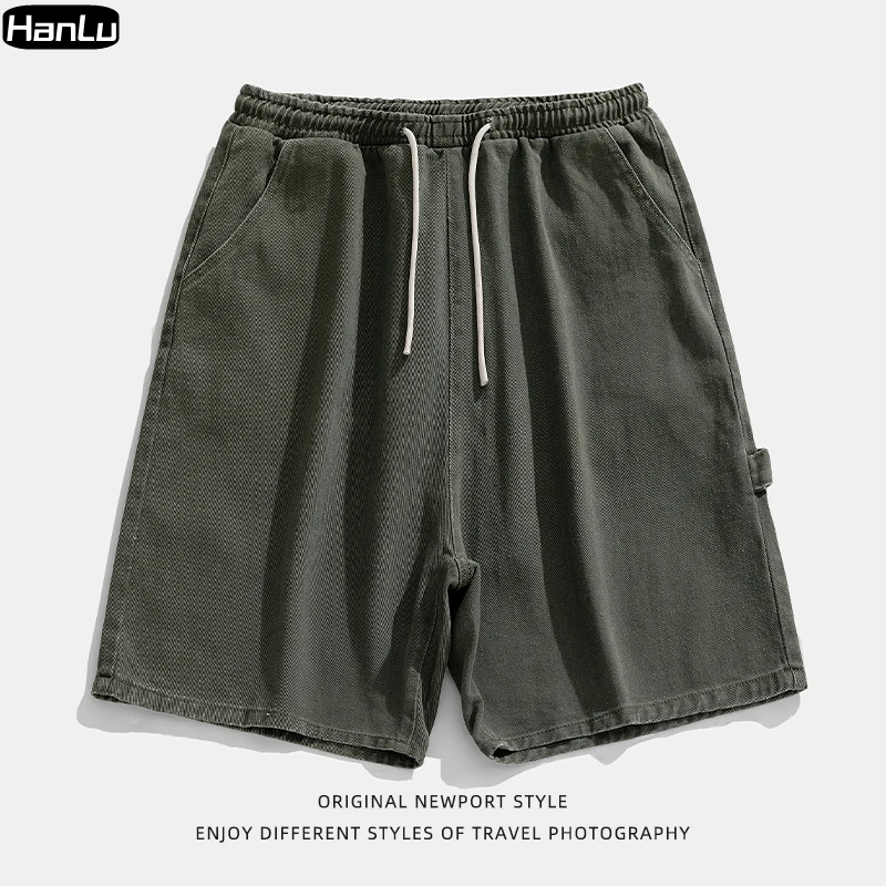 Men's Summer New Casual Work Shorts Men's Retro Ribbon Design Solid Elastic Waist Men's Shorts