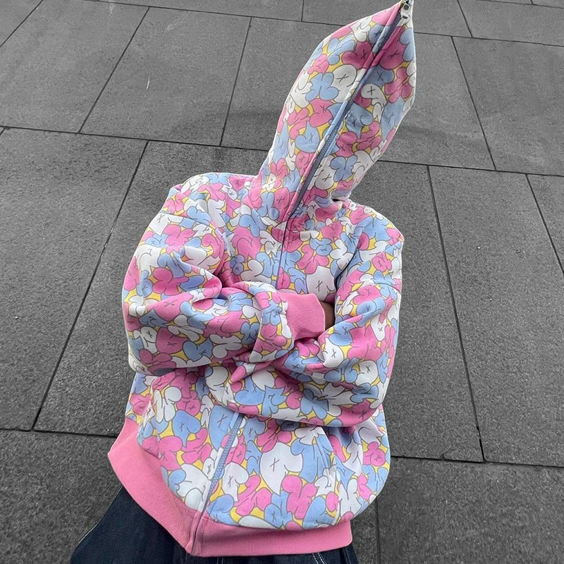 

2000s Gothic Y2K Cute Graphic Jacket Zip Up Hoodies Korean Streetwear Grunge Hip Hop Long Sleeve Fashion Sweatshirt Coat Hooded