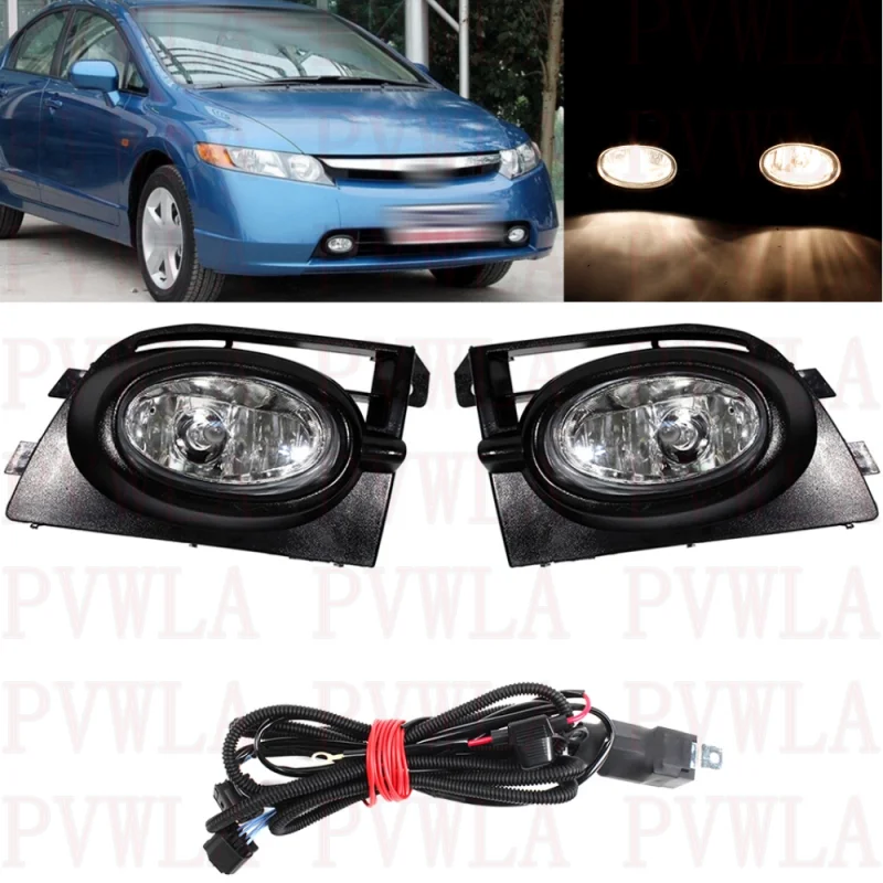 

Pair Front Bumper Fog Lights Lamp With Halogen Bulbs + The Wire 33950-SNA-H01 33900-SNA-H01 For Honda Civic FA1 2006 2007 2008