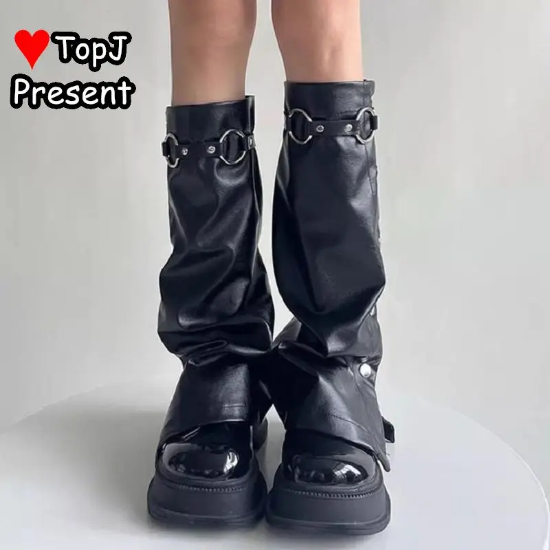 Women's Lolita Y2k Punk Gothic Harajuk Girls Side Buckle Leather American  Straight Tube Buckle Autumn Winter Legs Warmers Cover
