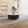 Modern circular coffee table with 2 drawers, stone burning tabletop, living room central table, 33.4-inch coffee table 6