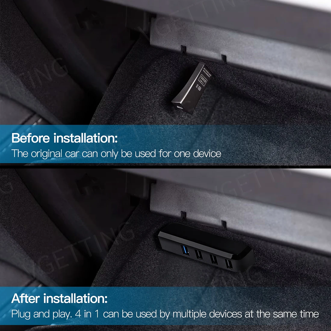 1 Pc Car Glove Box Expansion Dock For Tesla Model 3 Model Y 4-in-1 USB Hub Extender Power Splitter Upgrade Data Transfer Adapter