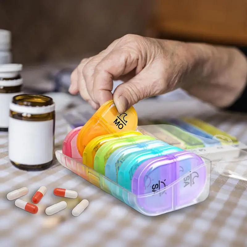 

Pill Box Weekly Dose 7-Day Am/Pm Pill Organizer Vitamin And Medicine Box with Double Compartments to Hold Fish Oil & Supplements