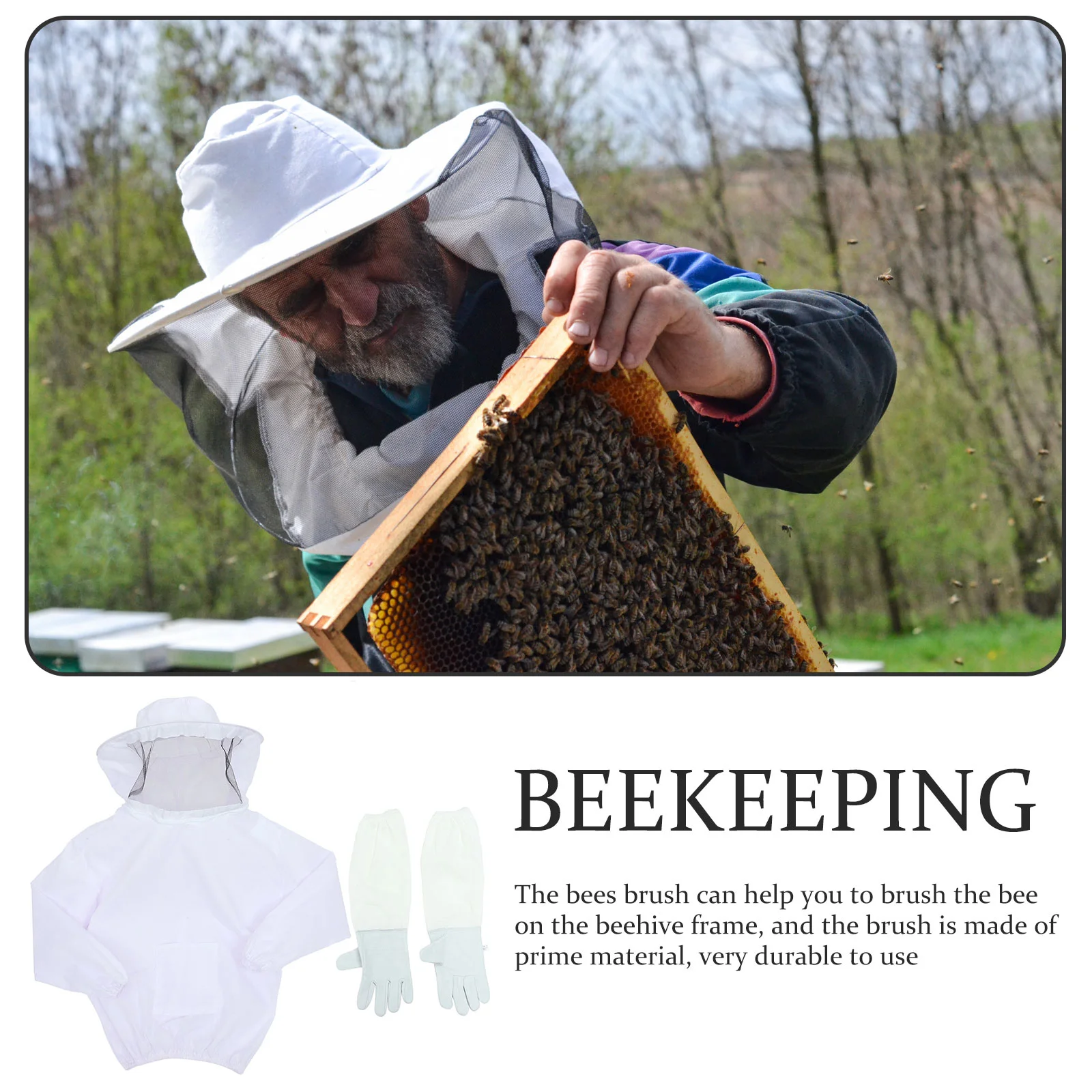 양봉가 모자 타입 작업복, 양봉가 장갑, 양봉가 장갑, 양봉가 장갑, 1 세트