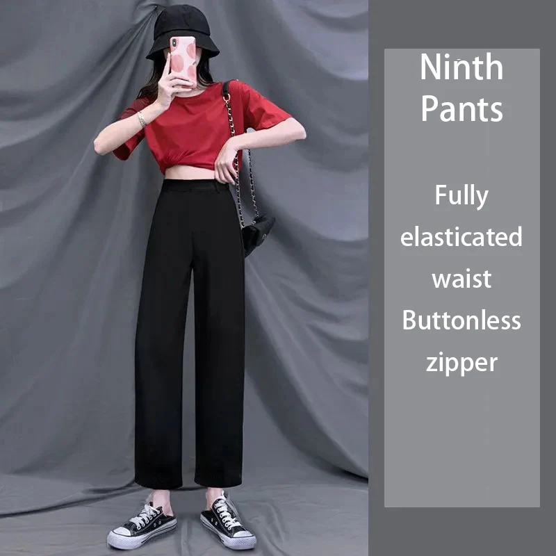 cargo trousers Women Casual Wide Leg Pants Loose Style Waist Hollow Out Office Lady Long Trousers Solid High Waist Wild Straight Female Pants slacks Pants & Capris