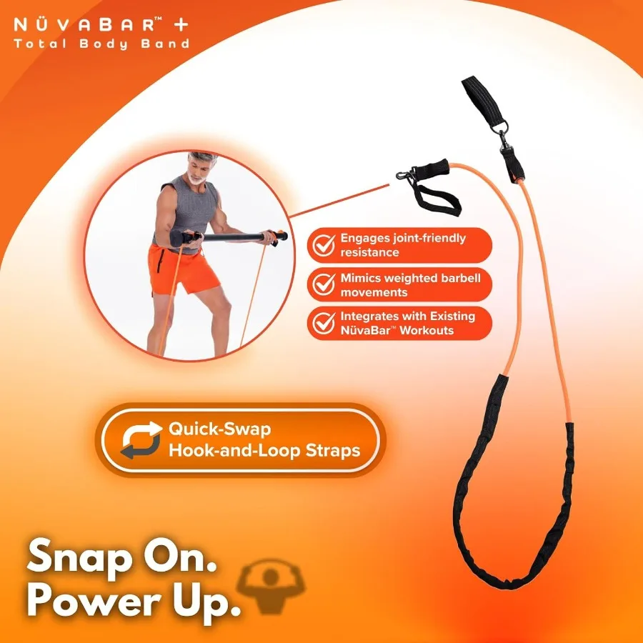 NüvaBar Portable Resistance Band Bar System – Full Body Workout Equipment for Home, Gym, Travel – Optional Total Body Band & Ext