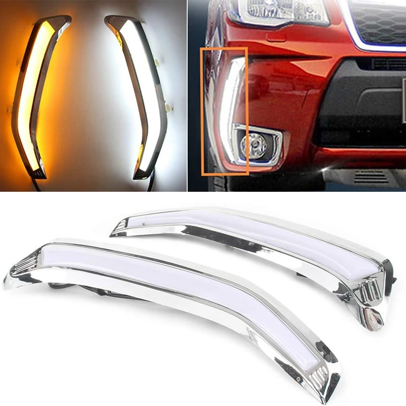 

Car LED Daytime Running Light Fog Lamp For Subaru Forester 2013 2014 2015 2016 2017 2018 Car Accessories Yellow And White Two-Co