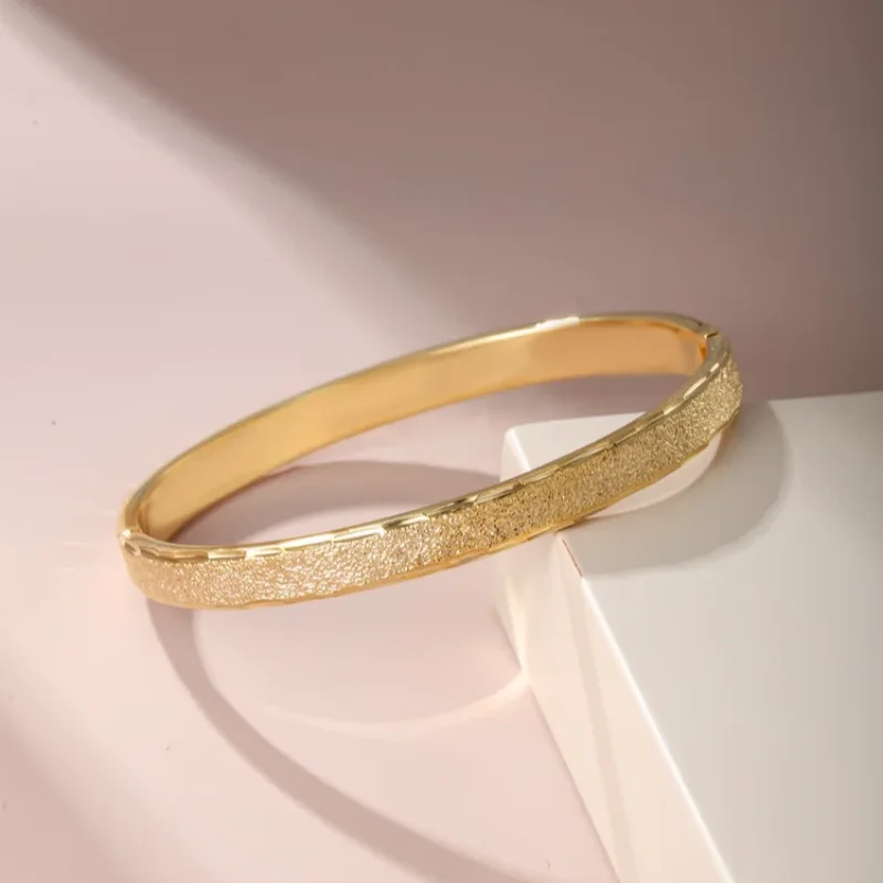 

Trendy 24K Gold Plated Frosting Bangle Charm Gilding Bangle For Women Girl Fashion Jewelry Popular Bracelets Wedding Gift 2024